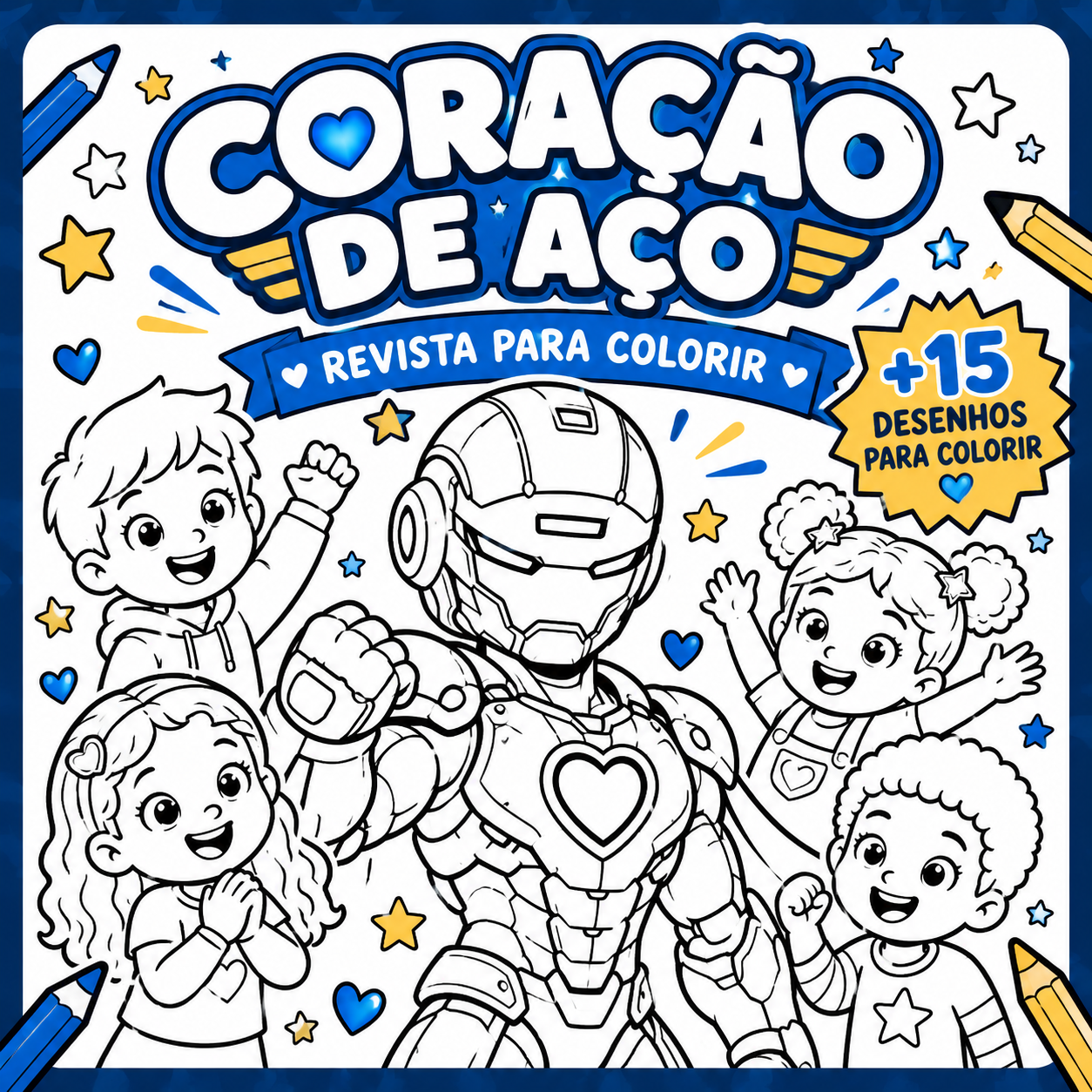 Capa da revista para colorir do Projeto Coração de Aço